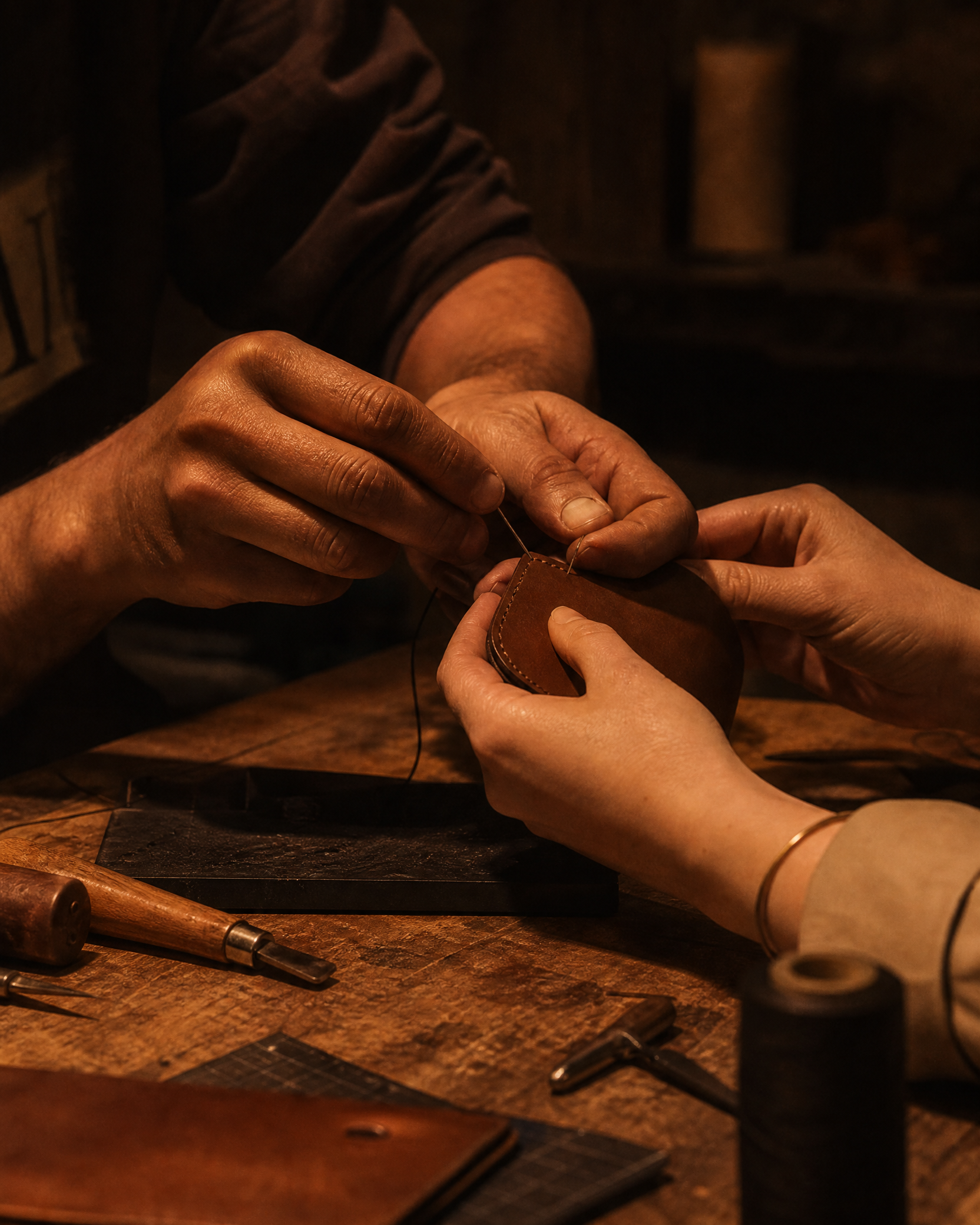 Leather craft experience guided by a master artisan
